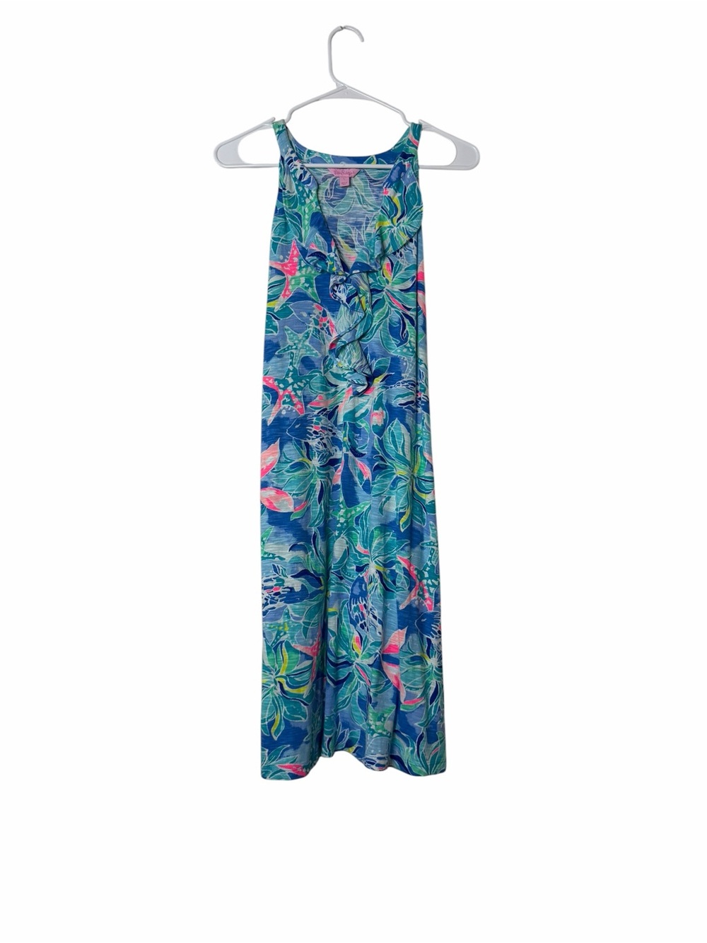 Lilly Pulitzer Shay Dress L Bennet Blue Celestial Seas Ruffle Sleeveless Shift - Picture 3 of 6